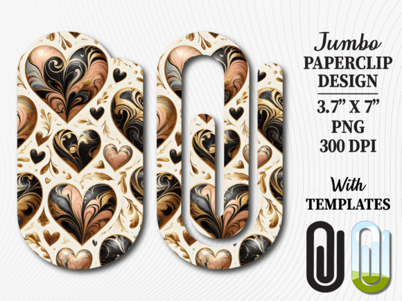 Black Gold Marble Heart Jumbo Paperclip Graphics
