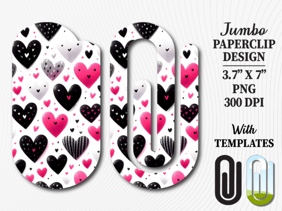 Black Pink Hearts Jumbo Paperclip Design: Graphics for Crafts-Driven Branding