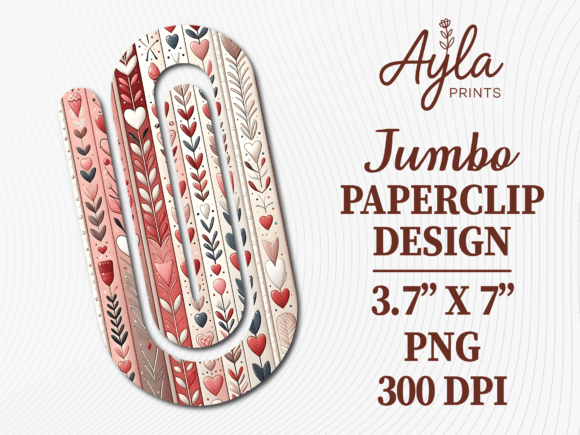 Boho Pink Heart Pattern Jumbo Paperclip Graphics for Crafts