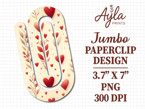 Cream Floral Heart Art Jumbo Paperclip Graphics for Crafts