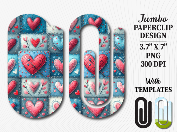 Denim Quilted Heart Jumbo Paperclip Graphics & Crafts