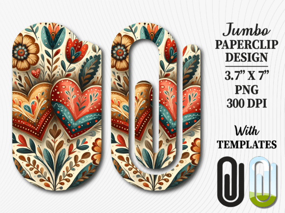 Folk Art Floral Hearts Jumbo Paperclip Graphics