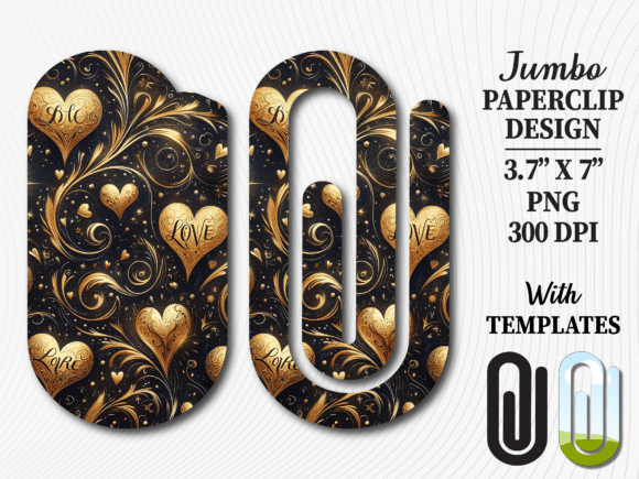 Gold Black Luxury Heart Jumbo Paperclip