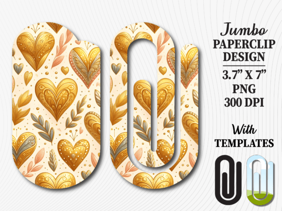 Gold Floral Heart Jumbo Paperclip Graphics for Crafts