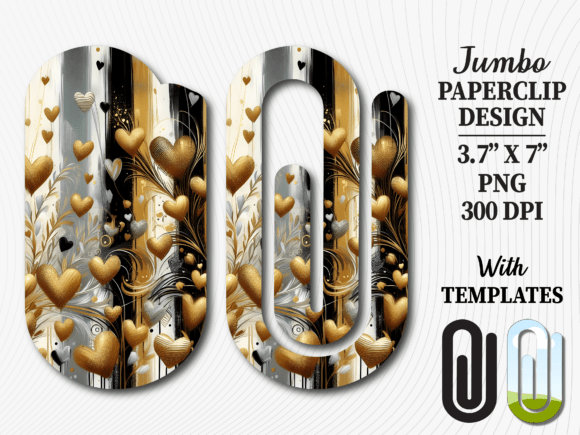 Gold Luxury Heart Jumbo Paperclip Graphics for Crafts