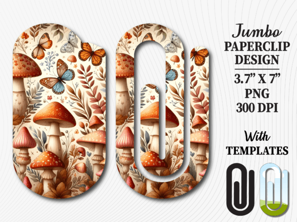 Mushroom Butterfly Jumbo Paperclip PNG: Graphics for Playful Crafts