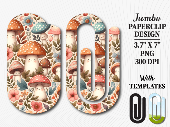 Mushroom Forest Boho Jumbo Paperclip PNG: Graphics for Crafts