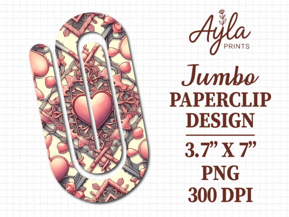 Ornate Heart Pattern Jumbo Paperclip Graphics for Crafts