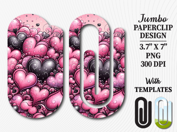 Pink Black Heart Jumbo Paperclip Design