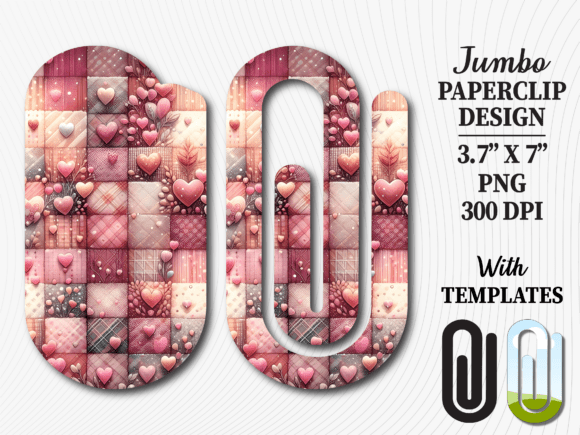 Pink Heart Mosaic Jumbo Paperclip Graphics for Crafts