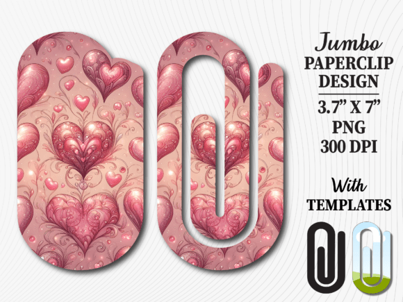 Pink Pastel Swirl Heart Jumbo Paperclip Graphics for Crafts