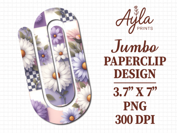 Purple Daisy Gingham Jumbo Paperclip PNG: Graphics for Crafts & Local Branding