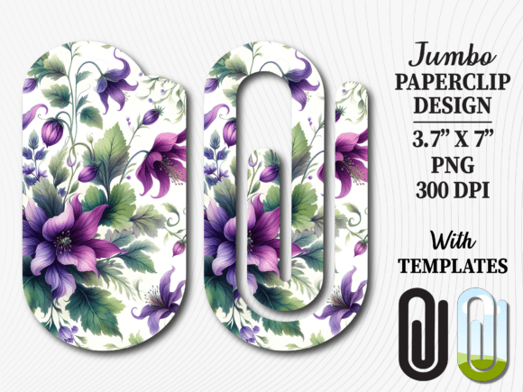 Purple Flower Watercolor Jumbo Paperclip Graphics