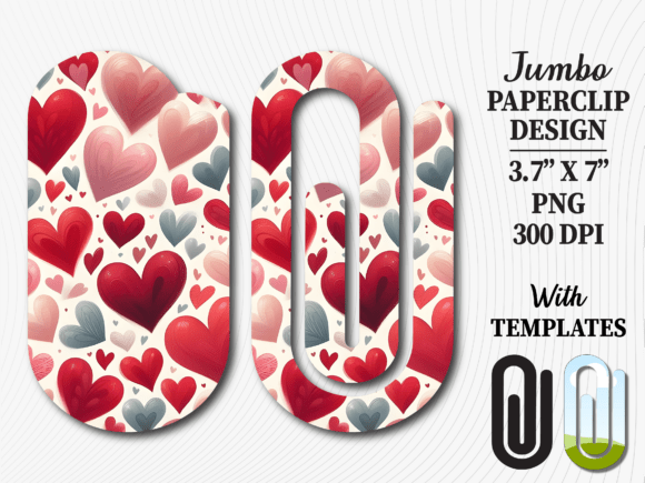 Red White Love Heart Jumbo Paperclip Graphics