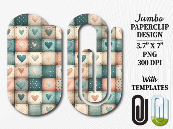 Teal Quilted Heart Jumbo Paperclip PNG: Graphics for Crafts & Content