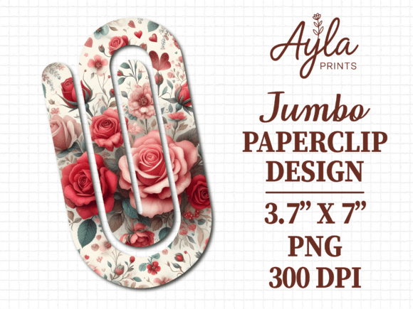 Vintage Red Roses Jumbo Paperclip Graphics for Crafts